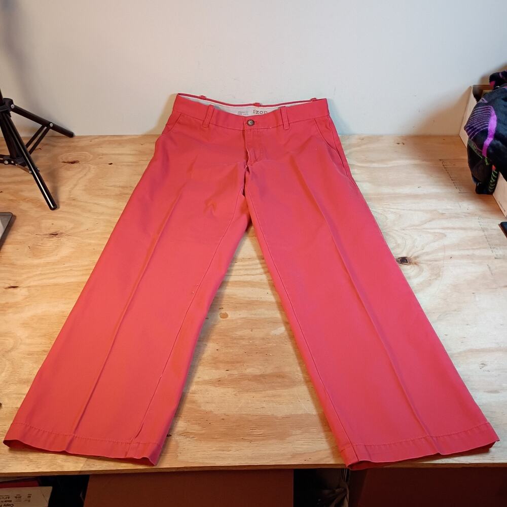 IZOD Saltwater Mens Pants 30x30 Straight Fit Flat Front Salmon Pink 45HP002